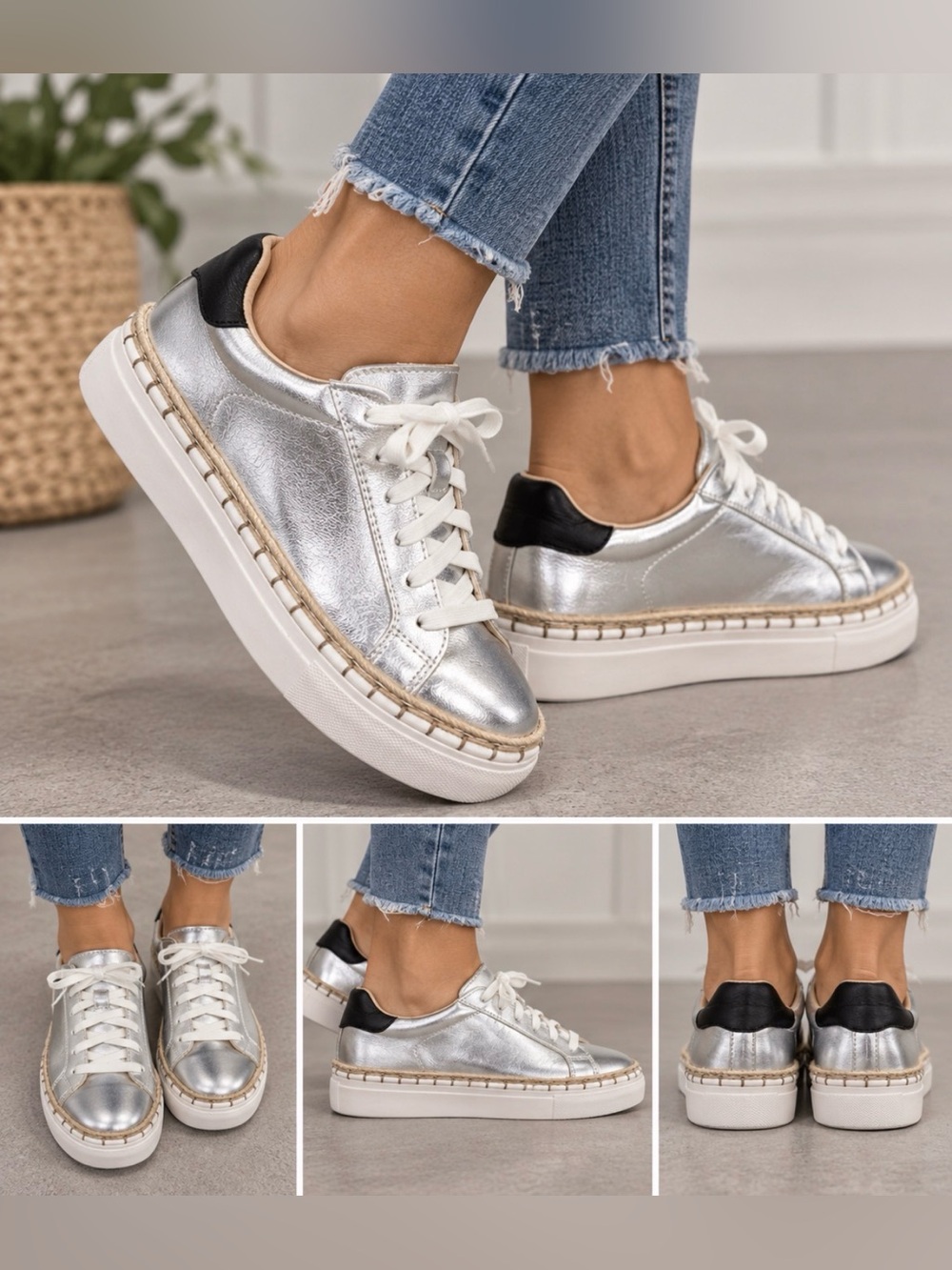 Diba True Belish Metallic Silver Leather Platform Sneakers Size 8
